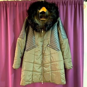 Parka with leather detail